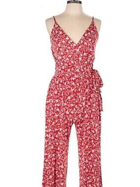 Gilli Red Floral Wrap-Front Jumpsuit with Tie Waist